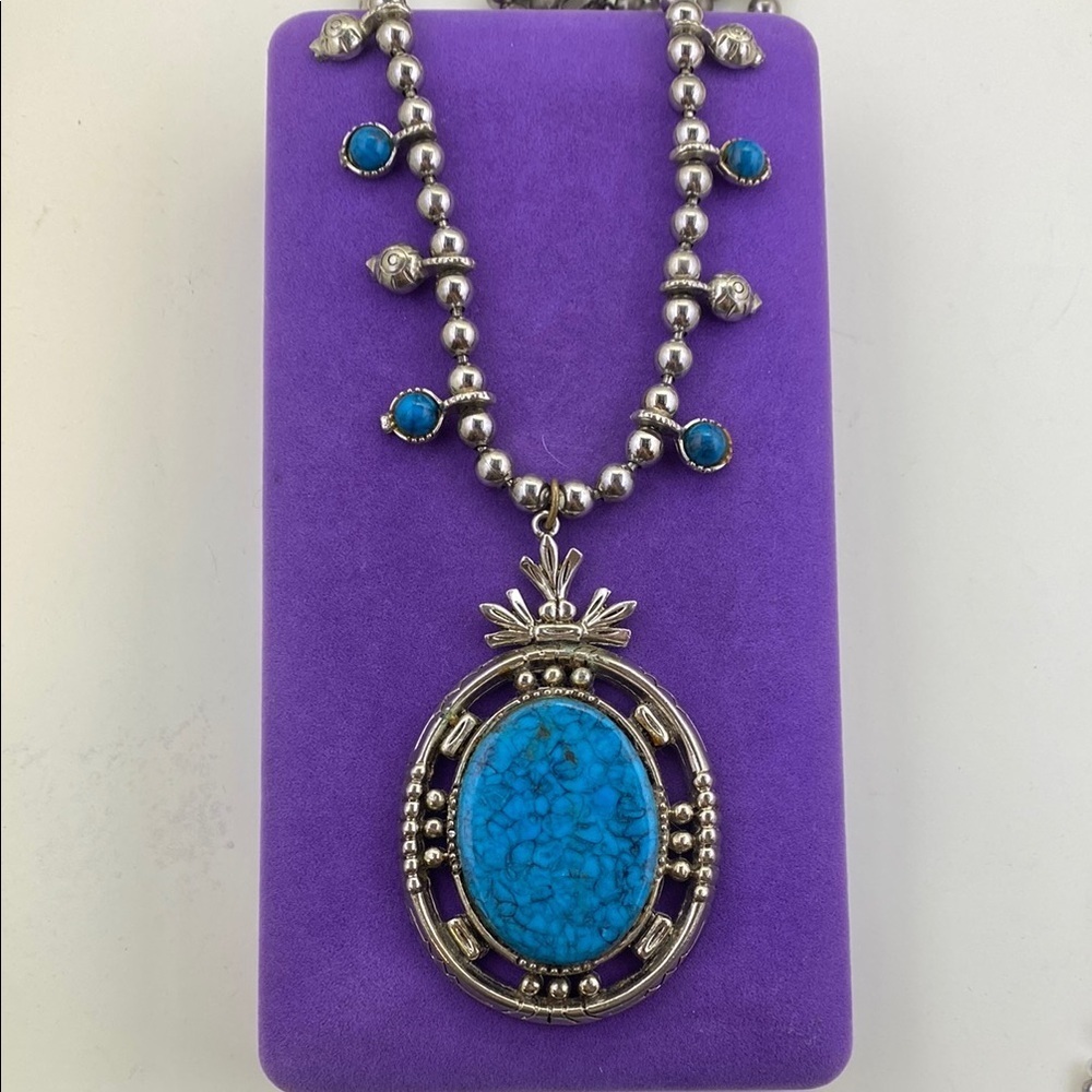 Vintage Arthur Pepper Silver & Turquoise Pendant Necklace